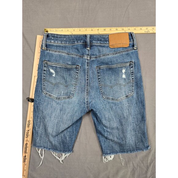 American Eagle AirFlex Mens Distressed Denim Shorts Size 30 Medium Wash Raw Hem - Picture 4 of 4
